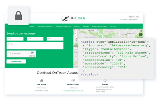 Screenshot showing coding snippet from a Hibu website